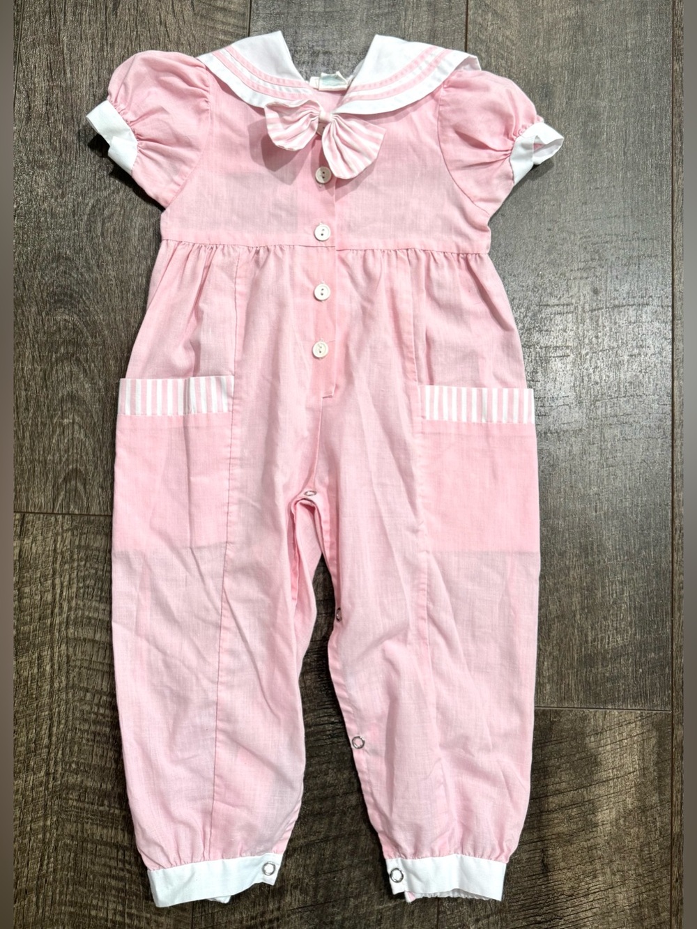 Vintage 80s 90s Retro Girls Romper Pink Sailor Outfit 2T